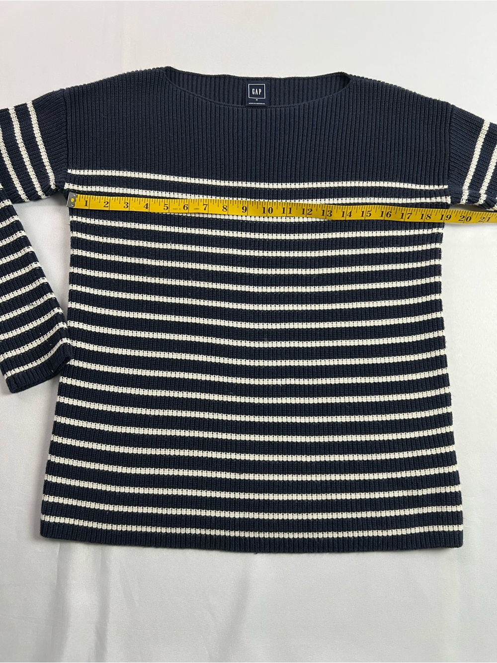 Gap Navy White Striped Boatneck Nautical Merino Wool Blend Sweater Fall Winter - Picture 4 of 9